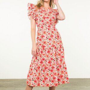 THML Ruffle Sleeve Flower Print Maxi Dress